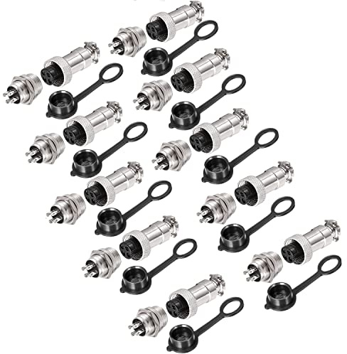 VISSQH 20pcs 4 Pin GX12 Panel Metal Connector, 12mm Thread Male/Female Plug Cable Connector +with Rubber Protective Cap