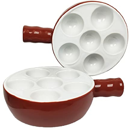 jinsongdafa Platos de cerámica Escargot (2 unidades) de 15,5 x 11,4 cm con mango de Footed Dishes, Oven Safe Holes Set para Home Restaurant Hotel (marrón, 15,5 x 11,4 cm)