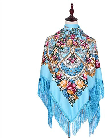 LJGFW Russische quadratische Schals, ukrainische Kopfbedeckung, muslimischer Hijab, Schal, Wraps, Turban-Tuch, Raditionstuch, Decke, Bandana mit Quaste