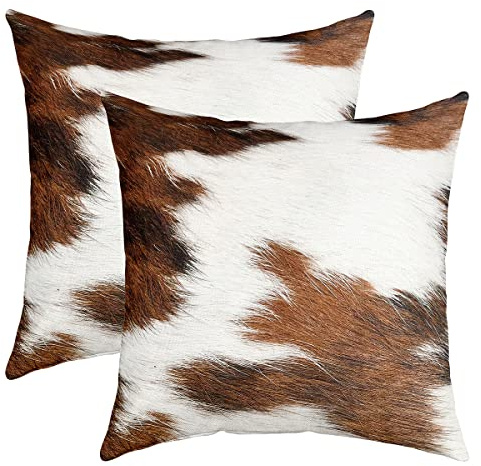 Homemissing Cow Fur Pillow Covers 24x24 Set of 2 Cowhide Brown White Decorative Throw Pillow Covers Cases Home Decor Farmhouse Cushion Case for Sofa Outdoor