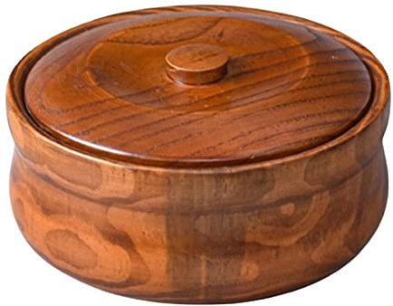 Cuenco de madera Cuenco para mezclar ensaladas Recipiente hecho a mano Cuenco de ramen de madera con tapas Cuenco para servir, 18cmx7.5cm