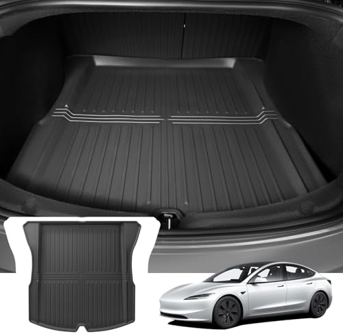 ASZSK Kofferraummatte für Tesla Model 3 2024 2025, aus TPE, auch für Tesla Model 3 Highland geeignet, Abriebfest und schmutzabweisend, allwettertaugliche Anti-Rutsch- und Wasserschutzmatte schwarz