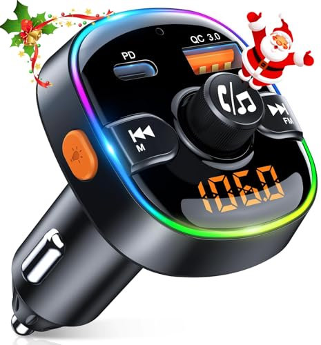 EOIWUY Trasmettitore FM Bluetooth 5.3 per Auto, PD 36W & QC3.0 18W Vivavoce Bluetooth Auto Caricabatteria, Adattatore Bluetooth Auto Radio Musica MP3 Lettore Supporta TF & Assistente Vocale, 7 Colori