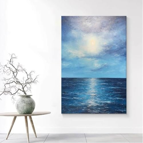 Kunst-Wanddekoration, Handgemalte Ölgemälde – Moderne Abstrakte Sonnenuntergangslandschaft Am Meer, Textur, Ölgemälde Auf Leinwand, Familienwand, Wohnzimmer, Kunst-Wanddekoration, Wie Abgebild