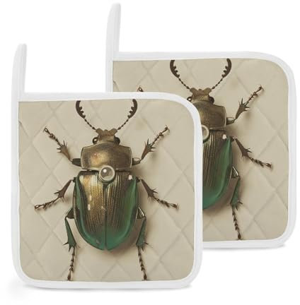 Green Beetle Foto-Topflappen, Set mit 2 hitzebeständigen verdickten heißen Pads mit Schlaufe, wasserdicht, langlebig, Topflappen für Mikrowelle, Kochen, Backen, Backofen, Grill, 20,3 x 20,3 cm
