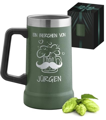Maverton Thermo Bierglas mit Gravur 700 ml Grün - Bier Thermobecher aus Edelstahl mit Henkel - Geschenke für Papa - Personalisierte Geschenke Männer - Bier Geschenk