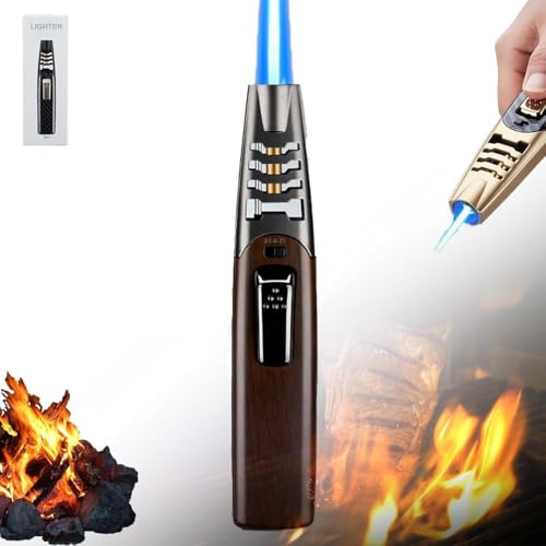 Fire Blaze - Encendedor de doble arco, potente llama ajustable, linterna brillante, impermeable y resistente al viento, encendedor de arco de plasma recargable para actividades al aire libre (gris