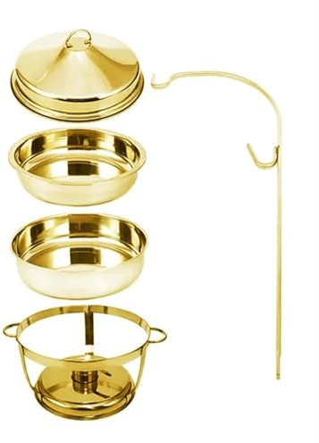 QAUUCP Chafing Dish Buffet Set Round Large Capacity 9L Hanging Type Chafing Dish Buffet Set With Hammered Hanging Silver And Golden Buffet Stove Chafer(All gold)