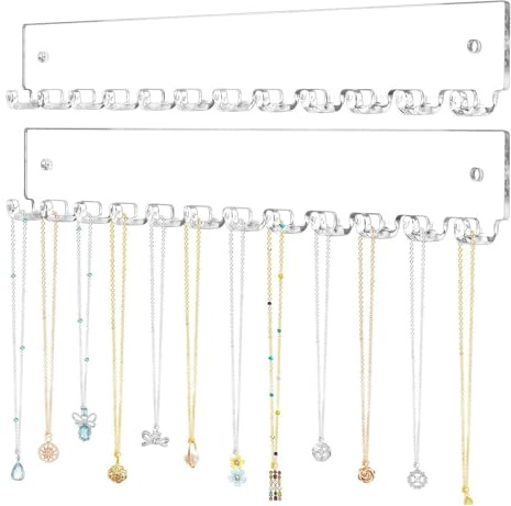Bvizyelck Crochets de suspension de collier, cintre de collier mural,2X cintre de collier en acrylique à 12 crochets pour mur | Présentoir à bijoux moderne, anneaux et bracelets, cintre transparent