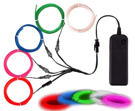 Balabaxer EL-Draht, Noise Reduction Neonlichter Draht 5-in-1 Meter, Elektrolumineszenzdraht für Halloween, Weihnachtsfest, DIY-Dekoration…… (Bunt)