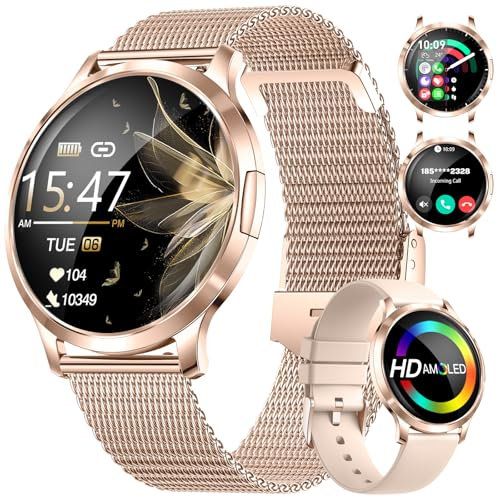 LIGE Montre Connectée Femme avec Appel Bluetooth,1.32 Amoled Display Ronde Smartwatch Femme avec 110+ Modes Sportifs/Fonction Féminine/Fréquence Cardiaque/Sommeil,IP68 Android iOS Rose Or