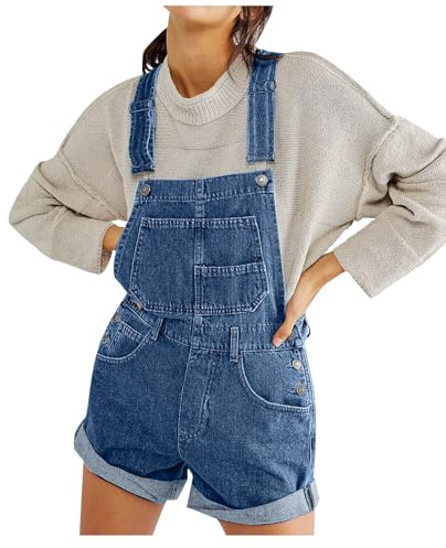 Mono Vaquero Peto Corto Mujer Jumpsuit Moda Casual Petos Deporte Fitness Pantalones Cortos Peto Jeans Rompers Fiesta Slim Fit Mezclilla Camiseta sin Manga Denim Cómodo Bolsillos Verano
