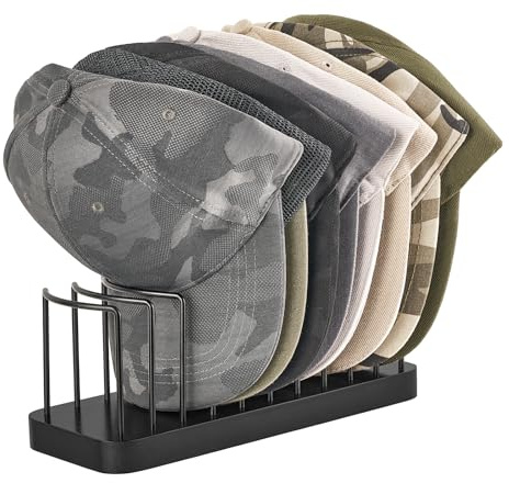 Mkono Hat Organizer for Baseball Caps, Hat Holder for 10 Baseball Caps, Tabletop Hat Rack Stand Hat Storage Display Cap Organizer for Desk Closet Shelf Dresser (Black, Small)
