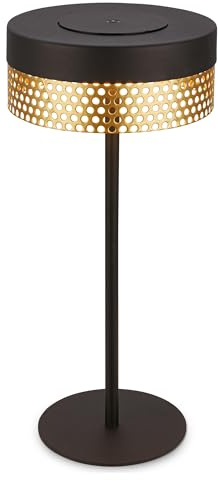 BRILONER - LED Tischlampe kabellos IP44 mit Touch, dimmbar, Akku tauschbar, Nachttischlampe, Leselampe, LED Lampe, Dekolampe, Tischleuchte, Akkulampe, Outdoor Lampe, 16x35 cm, Schwarz-Gold
