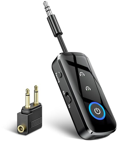 SONRU Emetteur Bluetooth Récepteur 5.3, 2 en 1 Adaptateur Bluetooth Avion Transmetteur 3,5 mm AUX Jack, Prend en Charge 2 AirPods/Casques, Emetteur pour TV/PC/Voiture/Gym Sport/Avion
