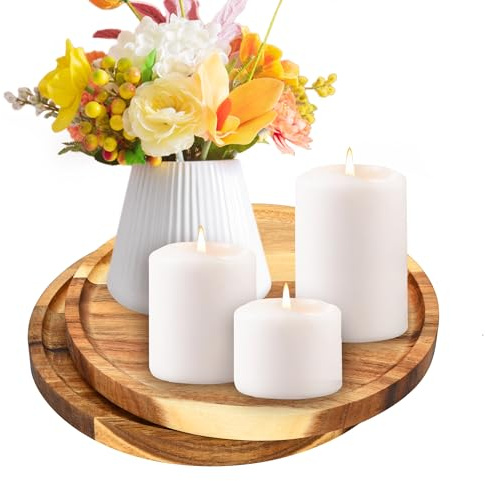 aleawol 2pcs Round Wood Tray for Candles, 20cm Acacia Wood Decorative Trays | Candle Tray Table Centre Piece Decoration, Candle Plates and Serving Trays for Kitchen Home Coffee Table Christmas