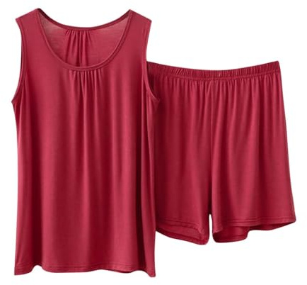 Set pigiama in cotone da donna taglie forti, camicie da notte da donna a maniche corte, pantaloncini morbidi e canottiera, tinta unita, scollo a O, senza maniche, biancheria da notte per casa/viaggio