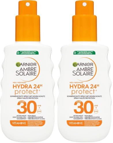 Garnier Ambre Solaire Hydra Protect+ Sonnenschutz-Milch 24h LSF 30, Schutz vor UVA und UVB, mit Vitamin C, 150 ml (Packung mit 2)