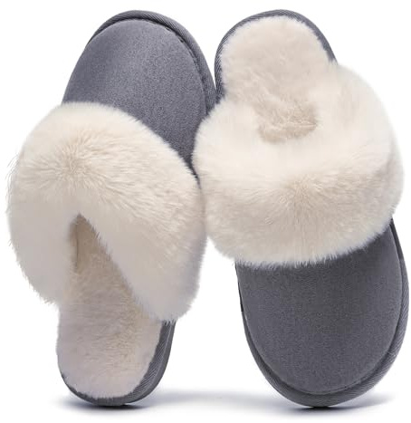 Donpsps Damer tofflor för män vinter Memory Foam Fluffig Mjuk Varm Slip On House Mocka, Fårskinn Mysig plysch för inomhus utomhus YS Blågrå 36.5-38