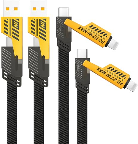2Pack 4 in 1 Charger Cable, 2M Multi Charger Cable 4 in 1 Fast Charging, USB C USB A Chargers Cables Efficient Transfer, 6.56Ft Universal Phone Charging Cables Compatible with iPhone, Android, Pad