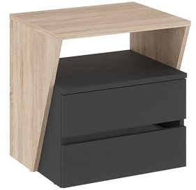 KOMTO Nachttisch mit 2 Schubladen - Nachtschrank, Nachtkästchen mit offenes Fach, Nachtkonsole für Schlafzimmer | Bedside Table Anthrazit/Sonoma Eiche Shift 50 x 50 x 40 cm
