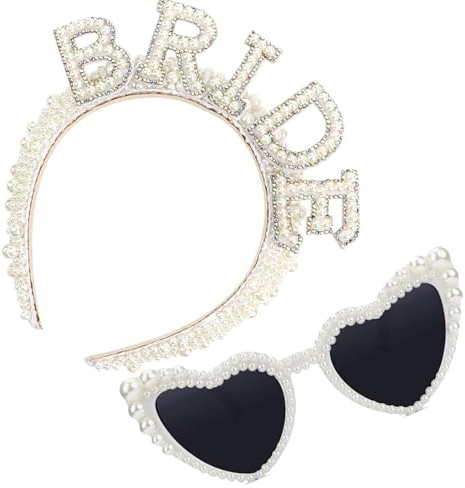 Amazleer Bride to Be, Braut Accessoires Set, Haarreif mit Perlen, Herz Sonnenbrille, Junggesellinnenabschied Deko Accessoires Braut Bachelorette Party Deko