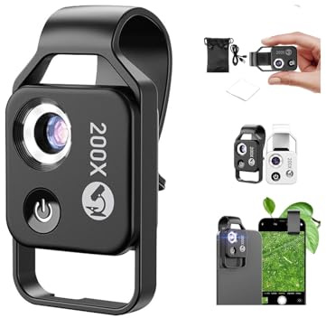 Phone Microscope with CPL Lens/LED Light,2025 New Nano Zoom 200XPhone Mini Pocket Microscope with Universal Clip,Portable Pocket Digital Microscope Camera Attachments forPhone,More Stable Clearer