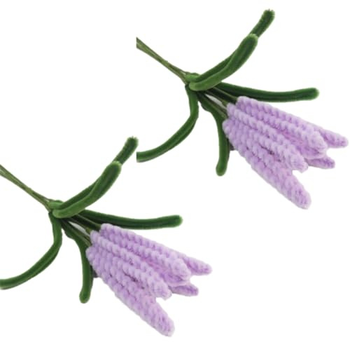 SHTGOI Flores artificiales, 2 unidades, flores de peluche y lavanda, ramo de peluche, limpiador de silbatos, fácil de limpiar, para bodas, festivales, fiestas, decoración
