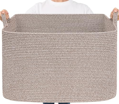 TIMEYARD 105L Aufbewahrungskorb Baumwollseil Geflochten Braun | Großer Baumwollseilkorb für Decken, Kleidung und Spielzeug. Dekorative Lösung für Wohnzimmer und Schlafzimmer