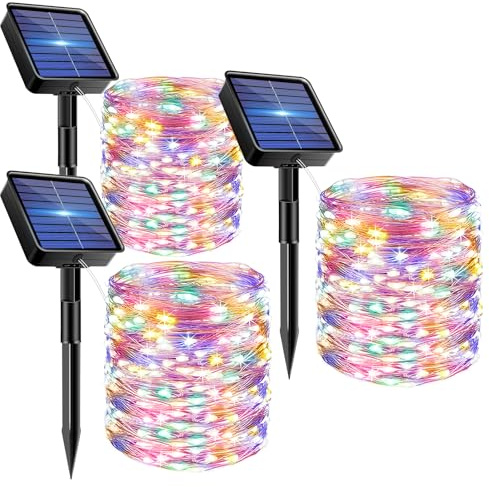 bitjam 3 Pacchi Luci Solari Esterno, 15M 150 LED Catena Luminosa Esterno Solare Impermeabili, 8 Modalità Filo di Rame Lucine Energia Solare da Giardino Multicolore Decor per Matrimonio Albero Natale