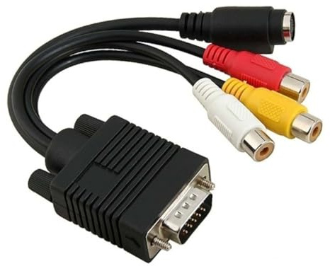 BELLIFFY Vga to 3 Rca Adapter Converter Cable with Black Plastic and Metal Housing, Svga to S-video Av Connector Suitable for Video Conversion and Av Equipment