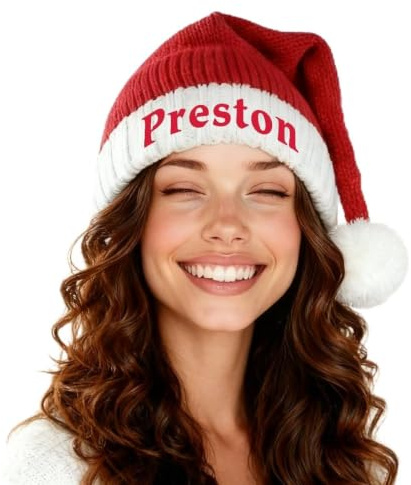 Lousrion Weihnachtsmütze mit gesticktem Namen, Weihnachtsmütze für Erwachsene und Kinder, personalisierte Weihnachtsmütze mit Pompon, Rot