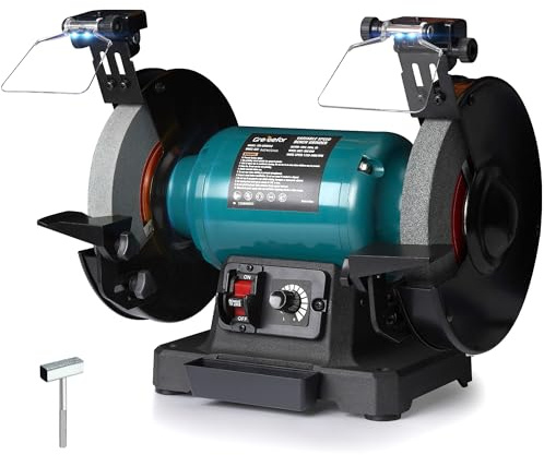 6-Inch Variable Speed Bench Grinder with Grinding Wheel Dresser, 1725–3450 RPM 2.5 Amp Brushless Induction Motor, LED Work Light, Eye Shields, Cast-Iron Base for Sharpening, Grinding & Polishing