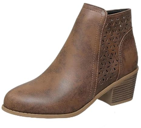 HESYSUAN Bottines orthopédiques à talon moyen chunky à enfiler en cuir pour femme - Automne et hiver - Bout pointu - Talon moyen empilé - Fermeture éclair latérale - Respirantes - Bottines barrel
