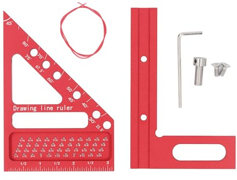 Hole Position Scribing Ruler, Multi Angle Measuring Square Ruler, 3D 22.5 90 Degree Measuring Tool for Woodworking, Aluminum Alloy Carpenter Square with Printed Graduated