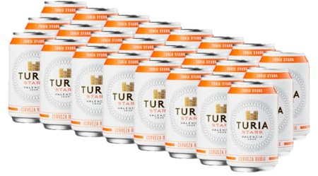 TURIA – Cerveza Rubia Stark 33cl | Pack 24 Latas | Cerveza Valenciana Artesanal | Premium Mediterránea | Sabor Intenso y Equilibrado