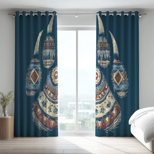 Weich Wärmeschutz Blau Illustration Verdunklungsvorhänge Natur Tier Kunst Blickschutz Mikrofaser Vorhang-Set für Kinder Gardinen 2er Set H175 x B140 cm