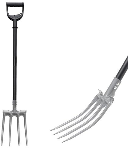 Lilyvane Garden Fork, 4-Tine Gardening Pitchfork with 35” Metal Handle, 46” Long Heavy Duty Digging Manure Forks for Farm Garden Mulch Spreading, Loosening,Potato Digging Composting Transplanting