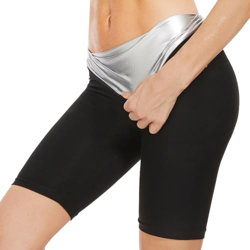 Kiiwah Saunabyxor, svettbyxor, dam, bastubyxor, varma sweatleggings, bastudräkter, shorts, bastu, sportbyxor, hög midja, svettning, byxor, joggingbyxor för gym, yoga, fitness, svart, L