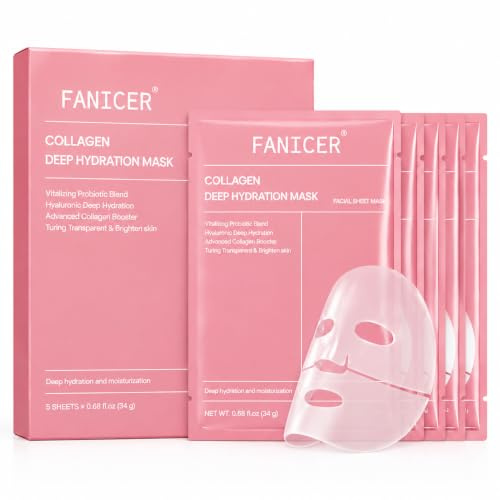 5 PièCes Masque Collagene Visage, Masque Hydratante En Profondeur, RéDuction Des Pores & éLasticité De La Peau, Soin Raffermissant, Pour Tous Types De Peau | RéDuction Des Pores & éLasticité De La Peau, Soin Raffermissant, Pour Tous Types De Peau