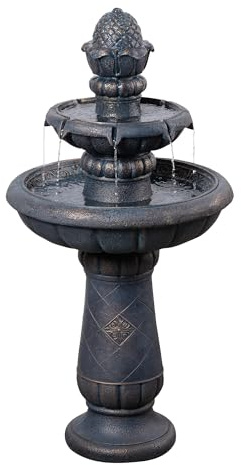 Teamson Home Fuente Bebedero pájaros 2 Niveles 99 cm, Acabado Piedra Antiguo y Agua Suave, Cobre Antiguo