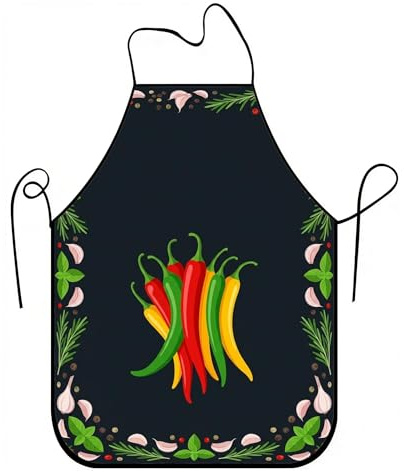 Delantales de chile para cocinar, delantal negro de hierbas picantes para adultos, delantal culinario de verano, barbacoa, jardinería, trabajo de chef, Negro, 24x31 Inch
