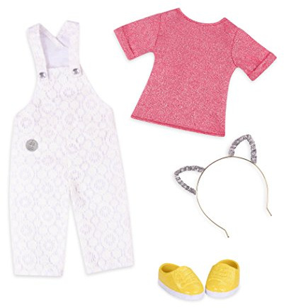 Glitter Girls Glisten and Glam! Puppenkleidung mit Spitzenlatzhose | Outfit für 36 cm große Glitter Girls Puppen mit Oberteil, Spitzenlatzhose, Schuhen und Katzenohren-Haarreif, 3+ Jahre