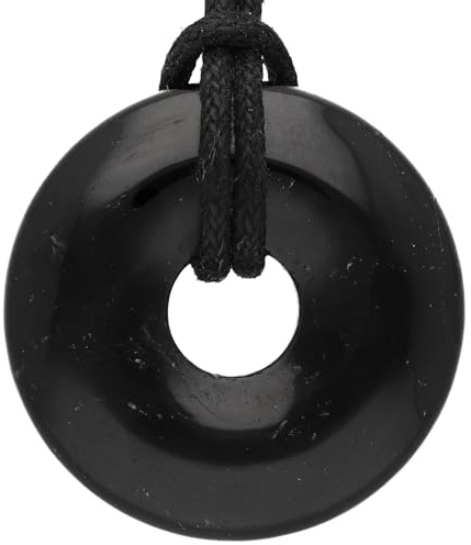Lebensquelle Plus Edelstein Donut Ø 30 mm + Baumwollband + Edelsteinkarte | Naturstein Anhänger Halskette | Echte Heilsteinkette inkl. Band