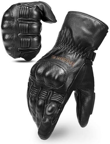 INBIKE Gants Moto Homme Hiver 100% Cuir Gants Coqués Protection pour Moto Cross Scooter Chauds Coupe-Vent Imperméables Conforts CW863(Noir,L)
