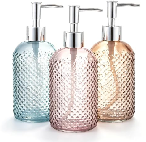 Cutiset 3 pack assorted Glass 15 Ounce Lotion Soap Dispenser Bottle with Pump for bathroom, kitchen (multicolor)