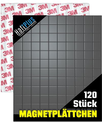 HaftPlus - 120 Stück Magnetplättchen selbstklebend, in verschiedenen Größen, für Lehrer, Bastler und Kreative, 15x15mm