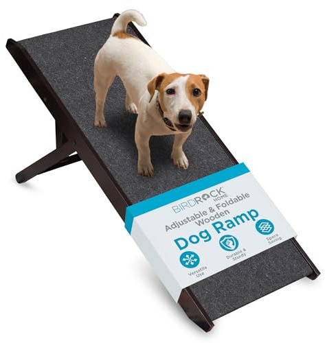BIRDROCK HOME Adjustable Pet Ramp for Small Dogs, Cats, Puppies - Foldable Wooden Dog Ramp for Couch, Bed, Car - Indoor or Outdoor- Safe, Portable, Non-Slip Carpet - 16, Espresso