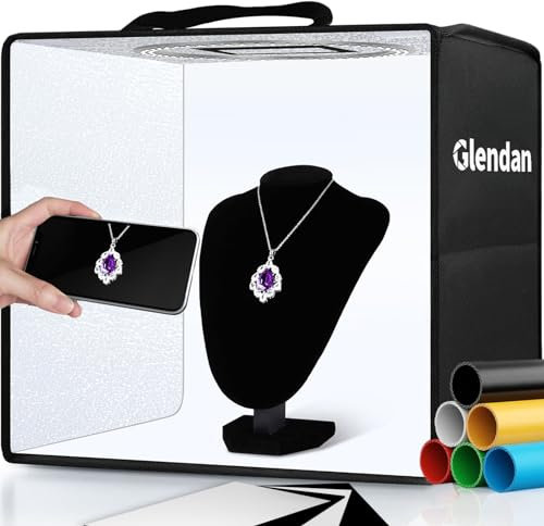 Glendan Portable Photo Studio Light Box,12x12 Professional Dimmable Shooting Tent Kit with 112 LED Lights & 6 Backdrops for Jewelry and Small Items Product Photography