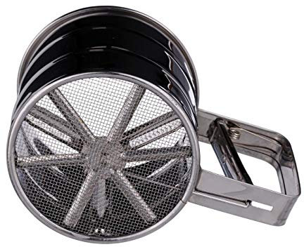 Vita Perfeta 1 Tamiz para harina, Tamiz de azúcar en polvo, Tamiz de repostería fina con asa, espolvoreador, acero inoxidable, plata